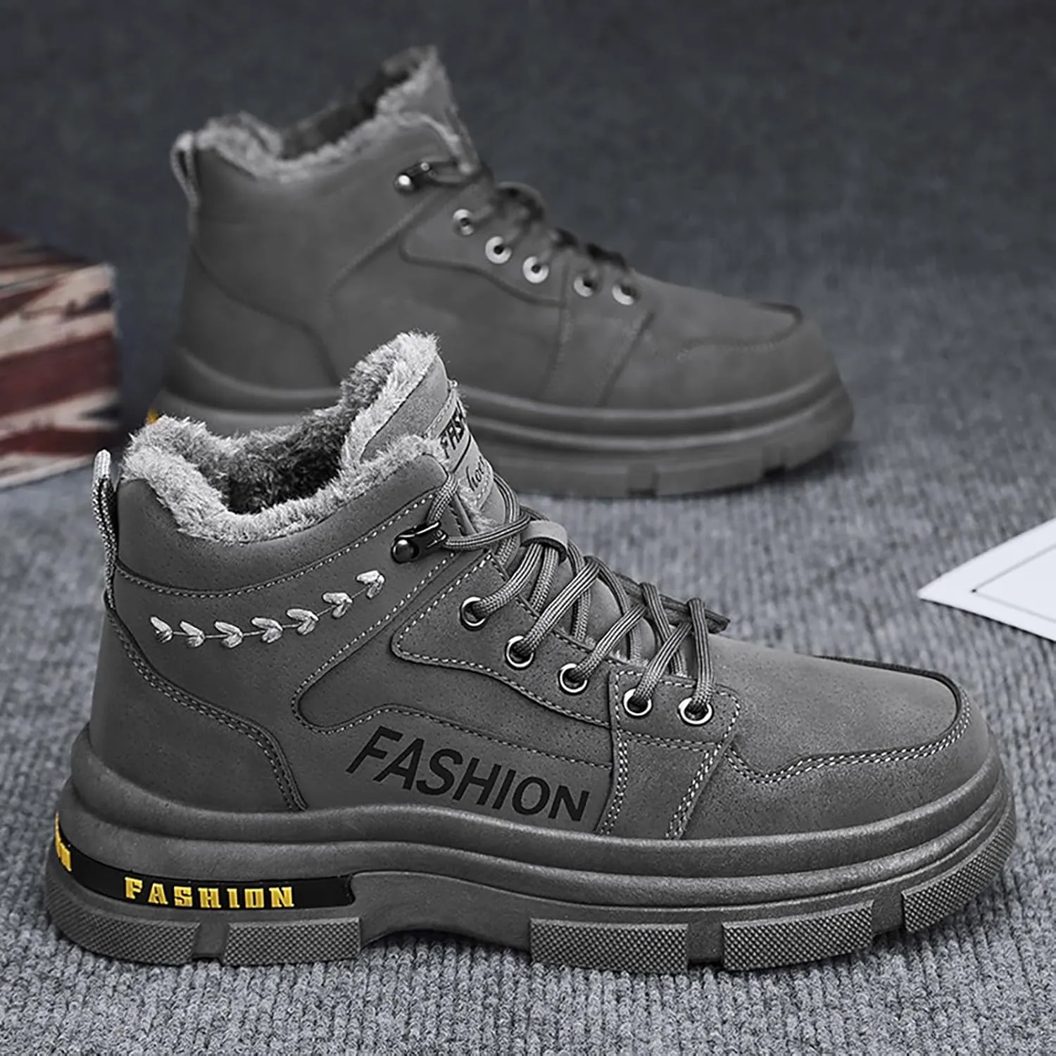 Men's Work Boots Slip On Hiking Sneakers Fur Lined Ankle Boot Women's Safety Shoes Composite Toe Platform Sneakers Indestructible Hike Grounded Footwear