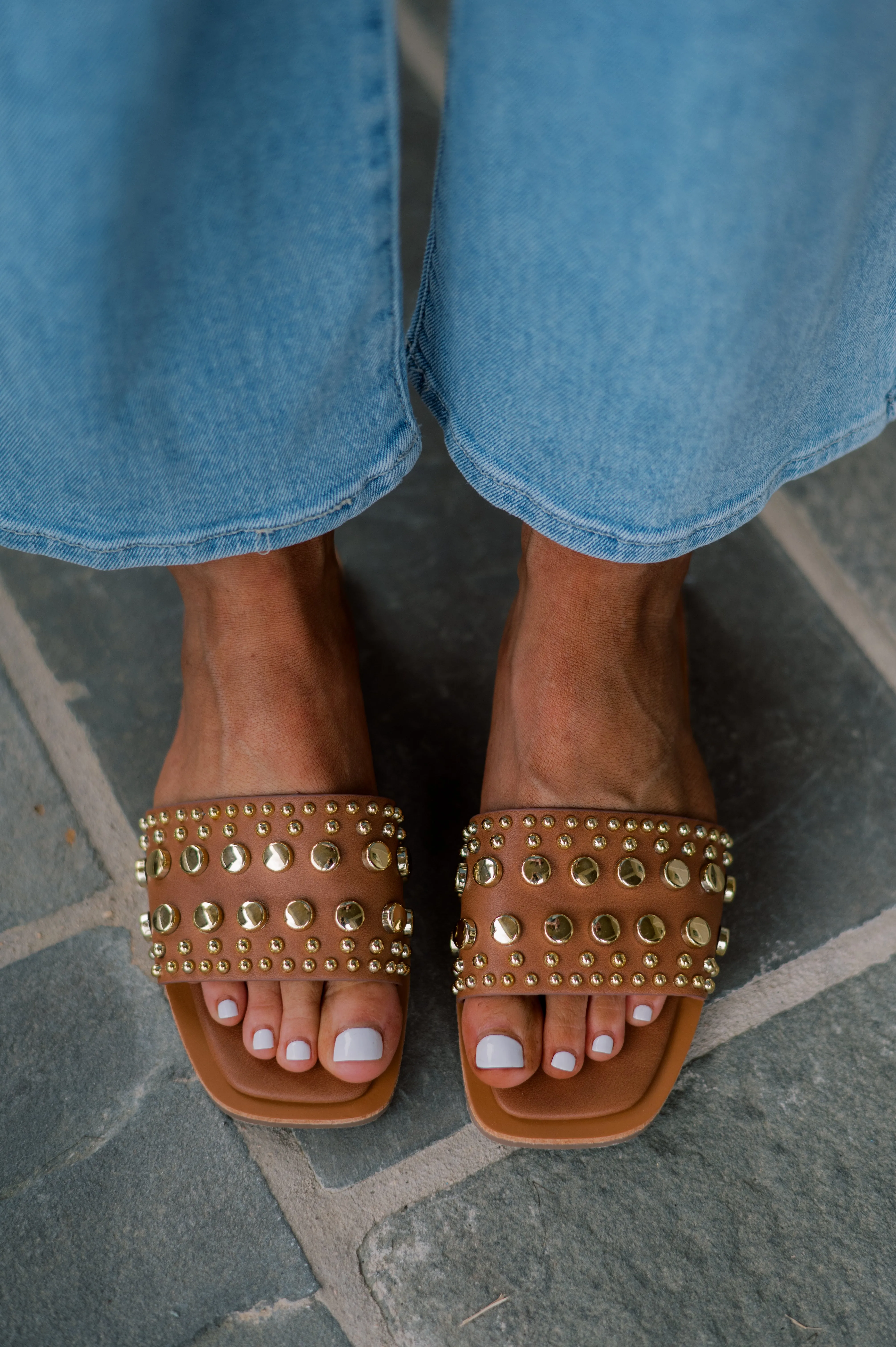 Mindee Studded Sandal- Tan