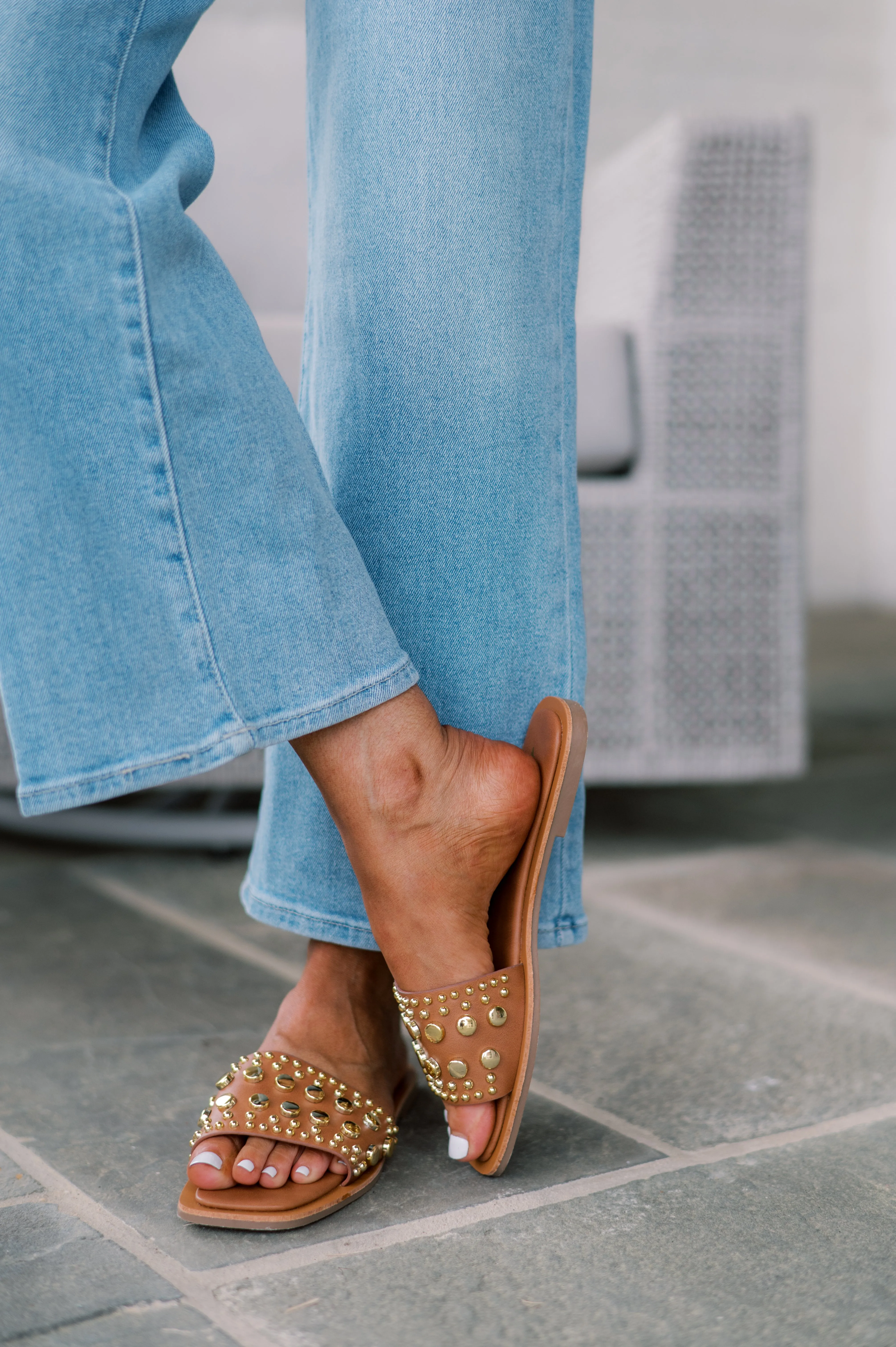 Mindee Studded Sandal- Tan