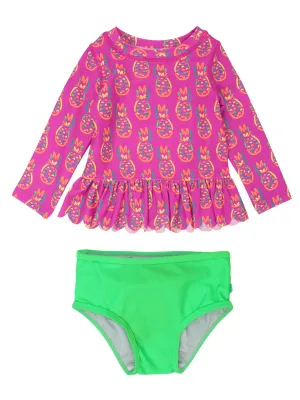 Neon Violet Pineapples Scalloped Rash Guard Set