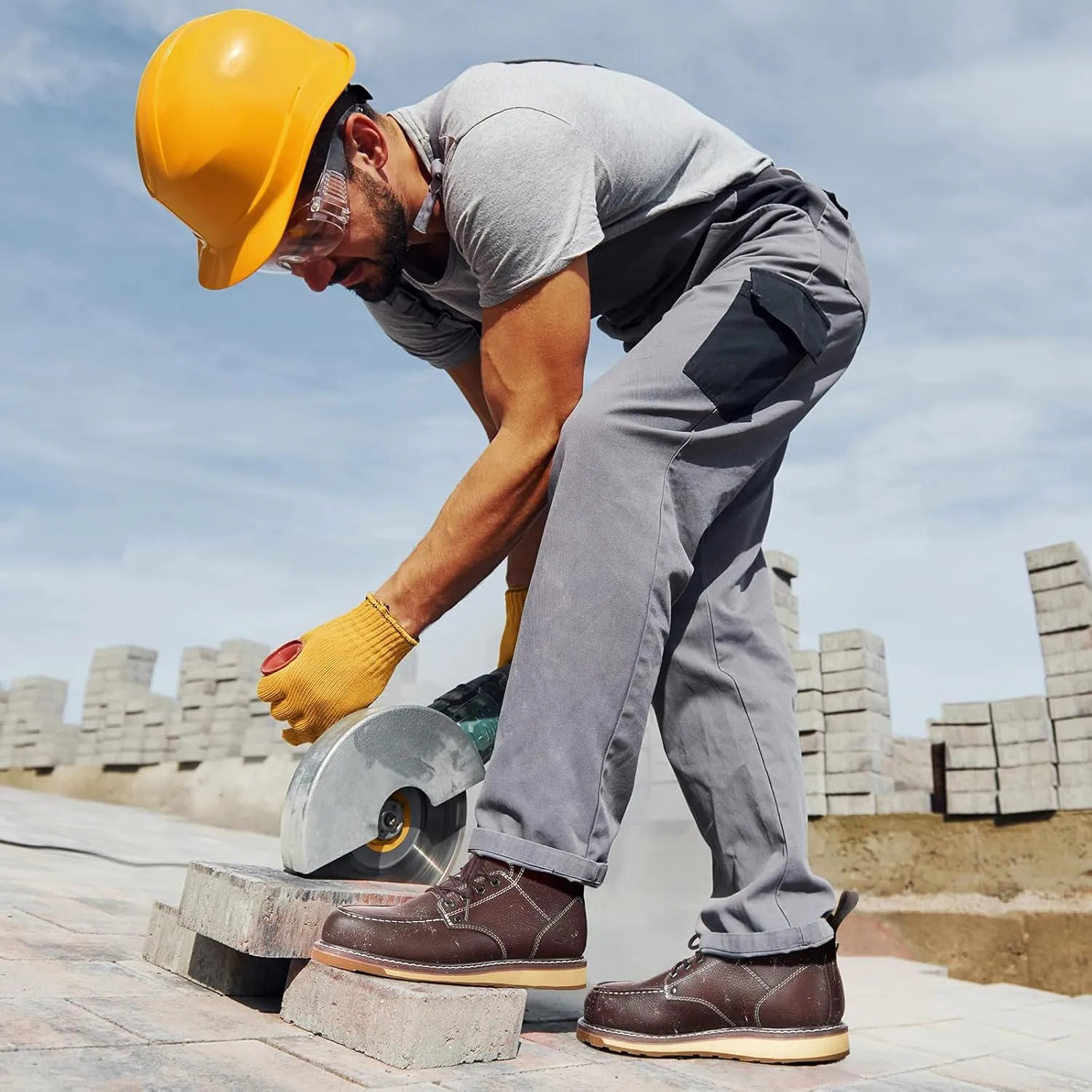 NINGO Steel/Soft Toe Work Boots for Men, 6 Inch Waterproof Mens Wedge Moc Toe Boots, Full-Grain Leather, Oil and Slip-Resistant Safety Boots, EH Protection,Work Boots for Construction, Industrial