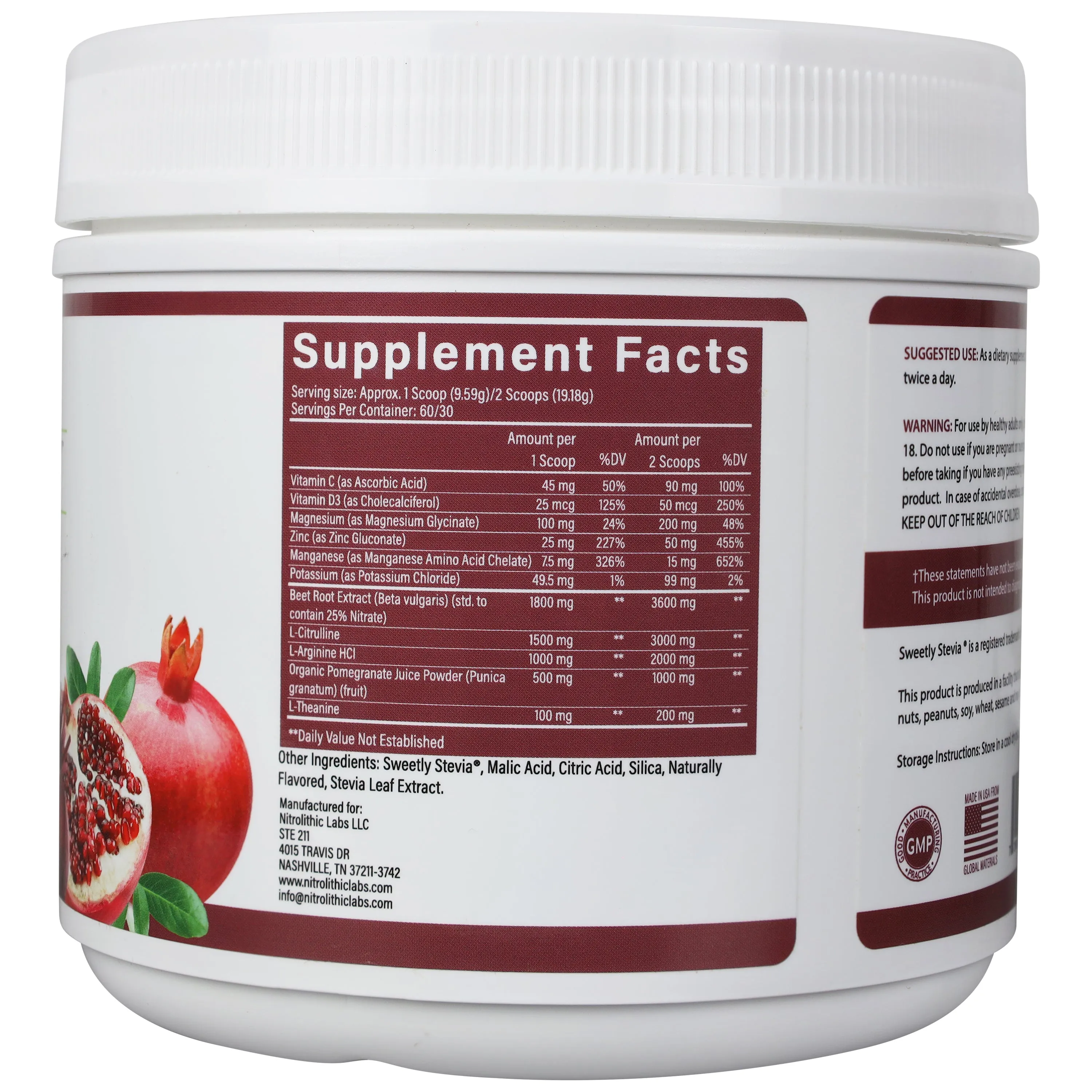 Nitrolithic Labs | Nitrovitality | Potent Nitric Oxide Pre-Workout | Caffeine-Free | 60 Servings
