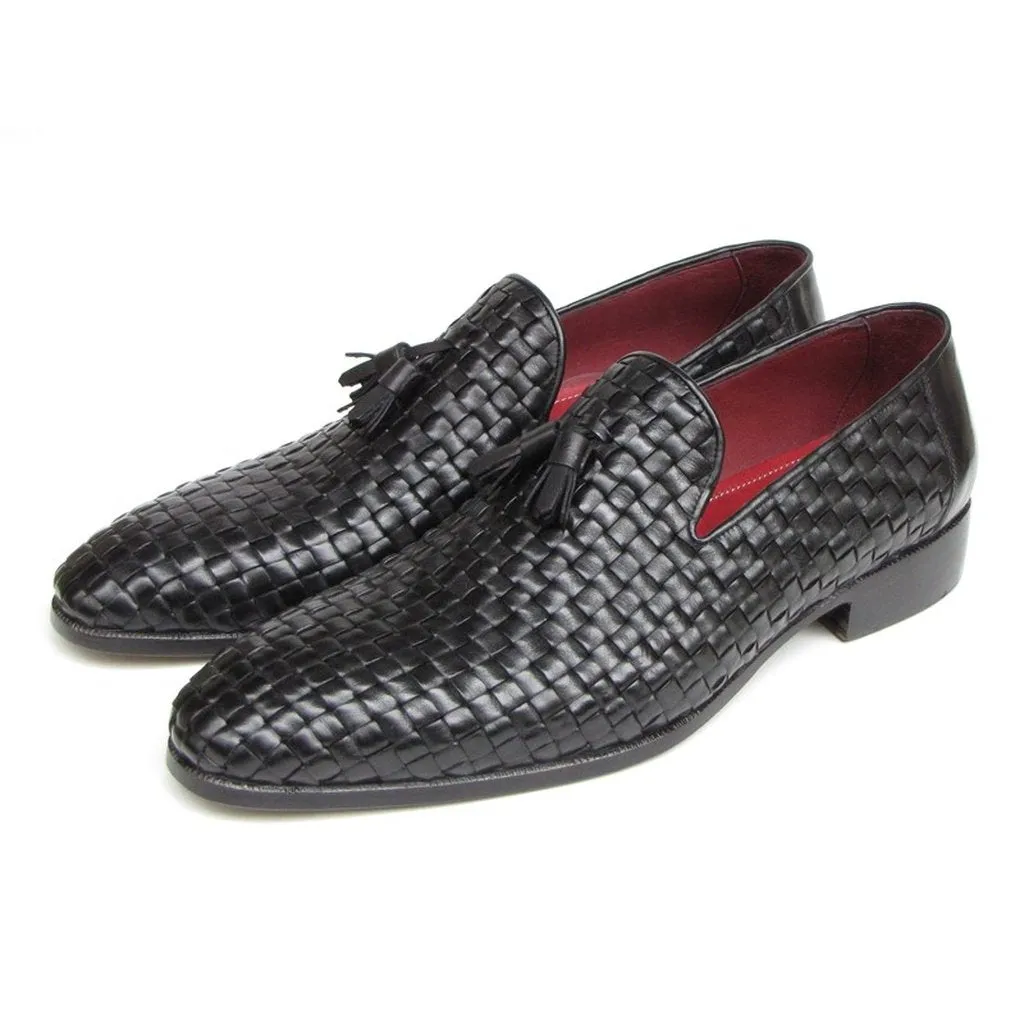 Paul Parkman Men's Tassel Loafer Black Woven Leather (ID#085-BLK)