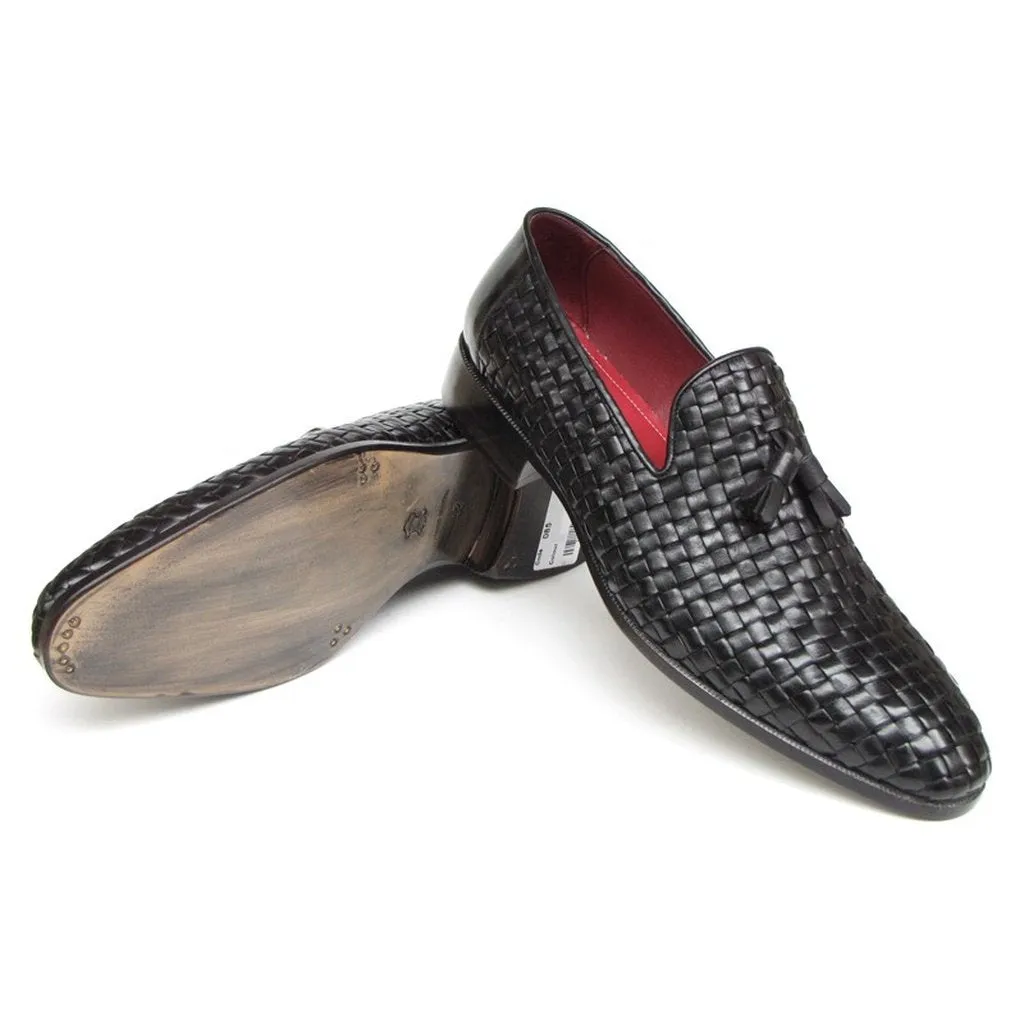 Paul Parkman Men's Tassel Loafer Black Woven Leather (ID#085-BLK)