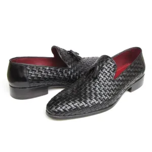 Paul Parkman Men's Tassel Loafer Black Woven Leather (ID#085-BLK)