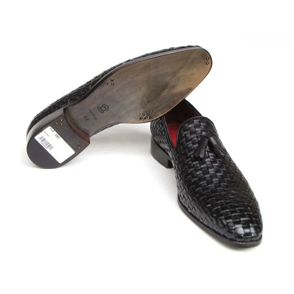 Paul Parkman Men's Tassel Loafer Black Woven Leather (ID#085-BLK)