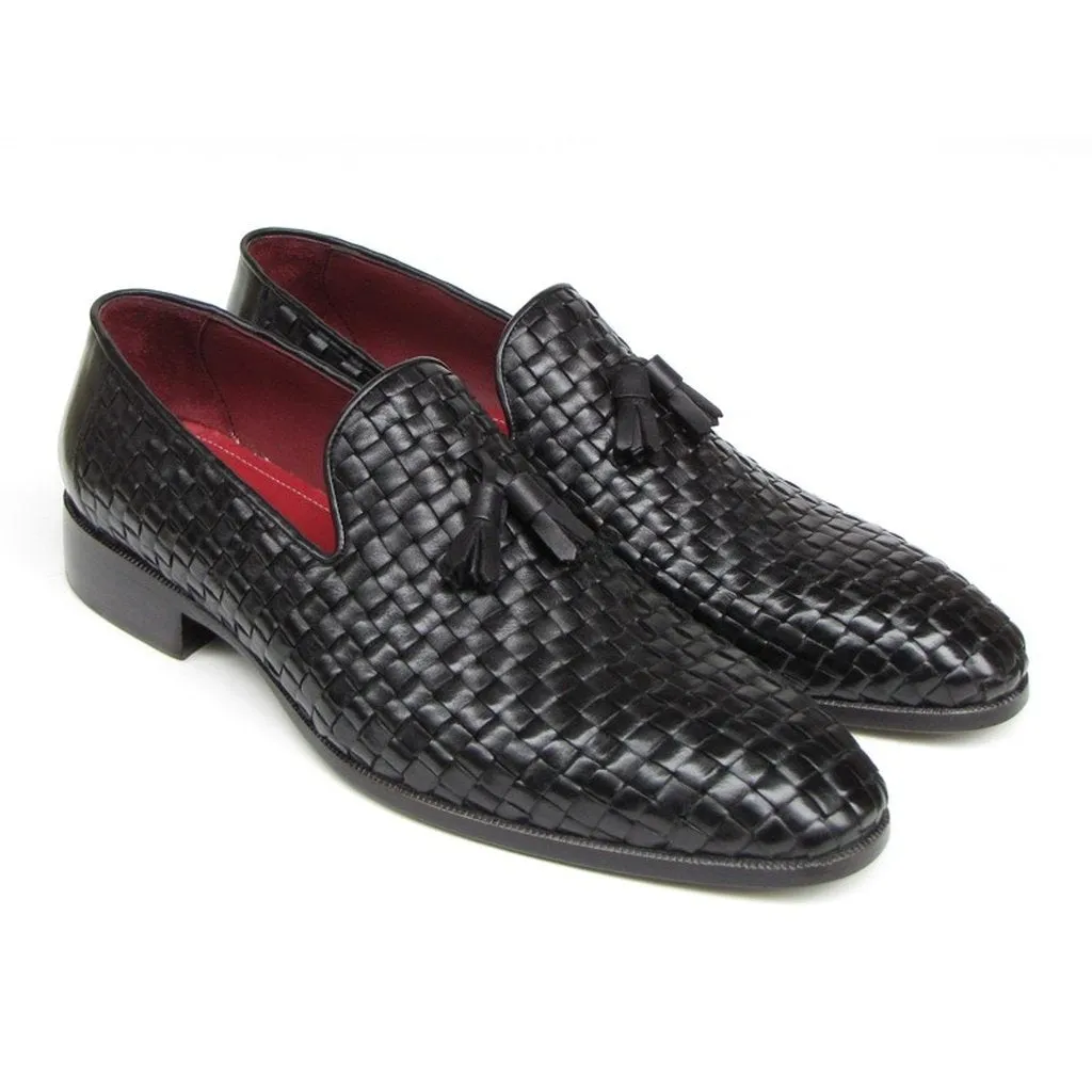 Paul Parkman Men's Tassel Loafer Black Woven Leather (ID#085-BLK)