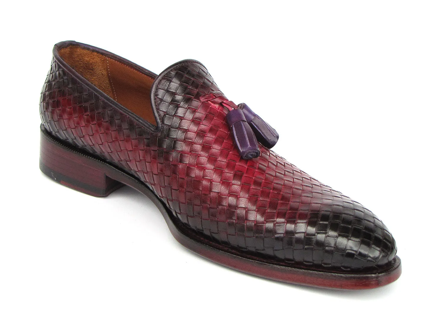 Paul Parkman Men's Woven Leather Tassel Loafers Burgundy