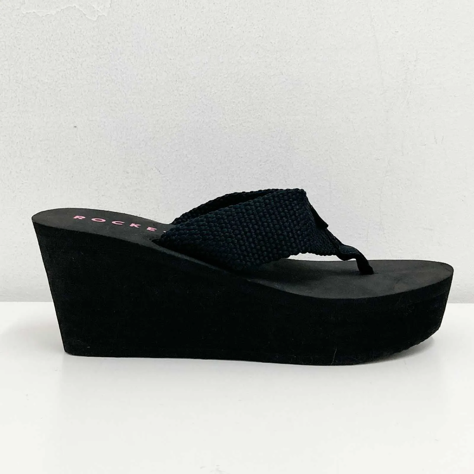 Rocket Dog Black Wedge Platform Flip Flops UK 8