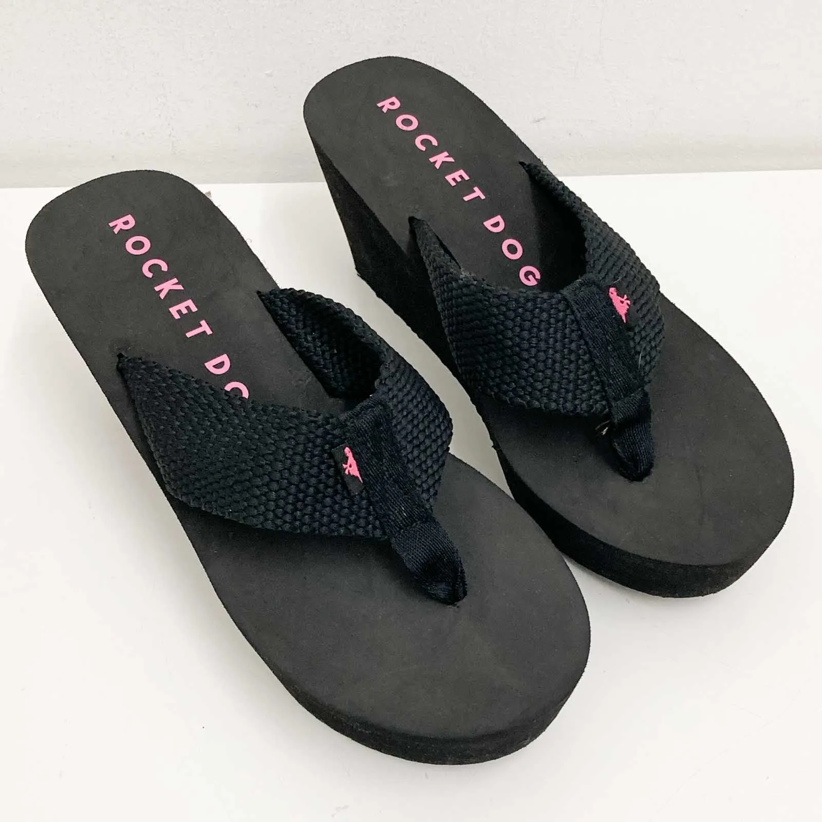 Rocket Dog Black Wedge Platform Flip Flops UK 8