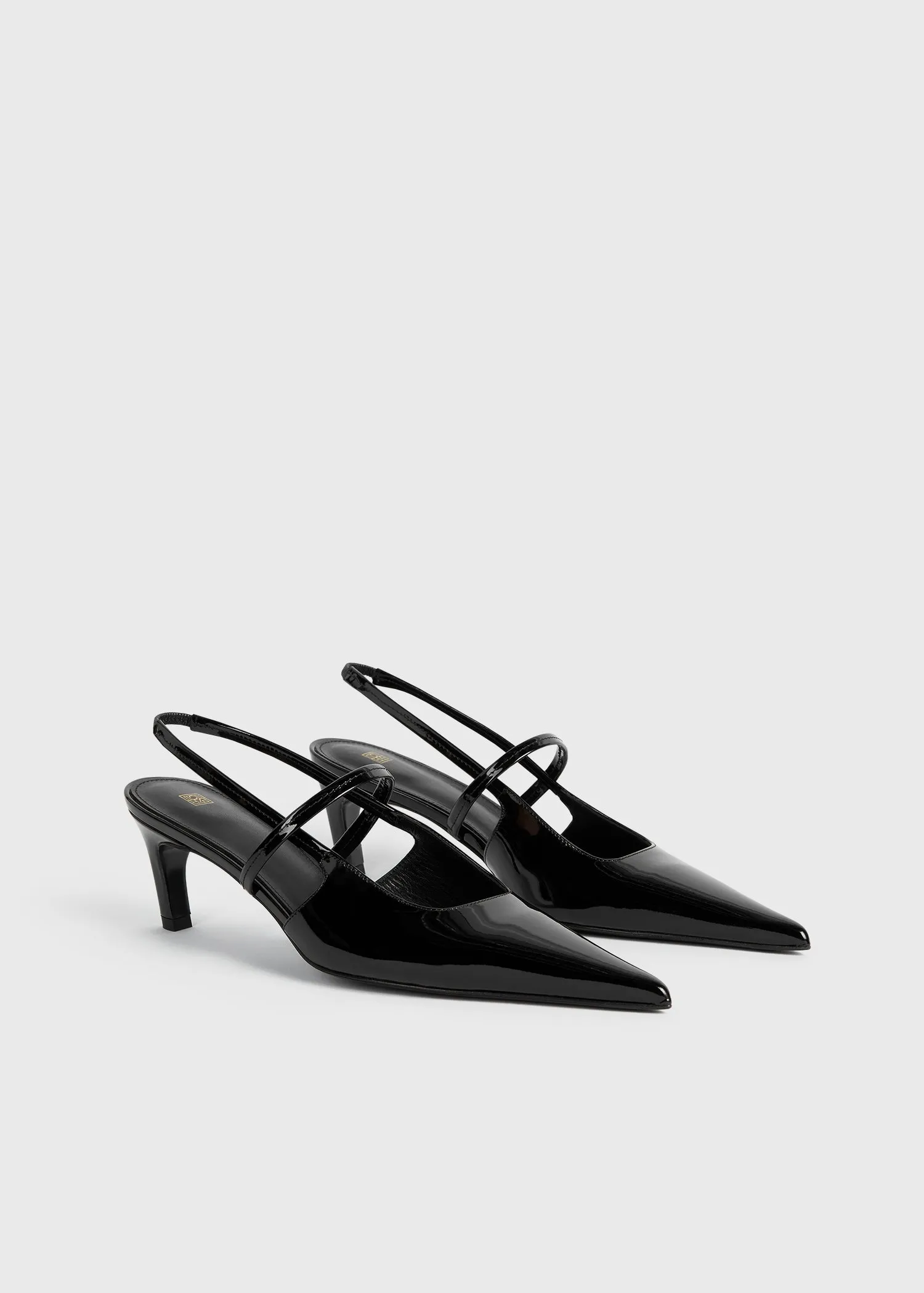 Sharp patent slingbacks black