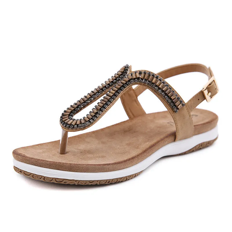 SIKETU | Soft Footbed Slingback Sandals With Wooden Beads Upper