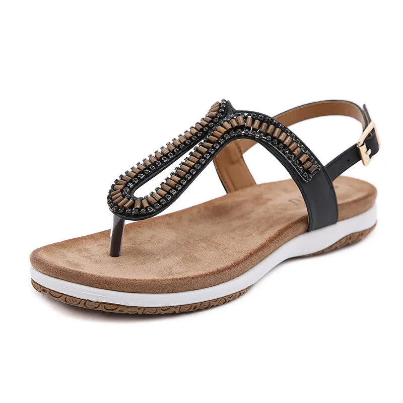 SIKETU | Soft Footbed Slingback Sandals With Wooden Beads Upper