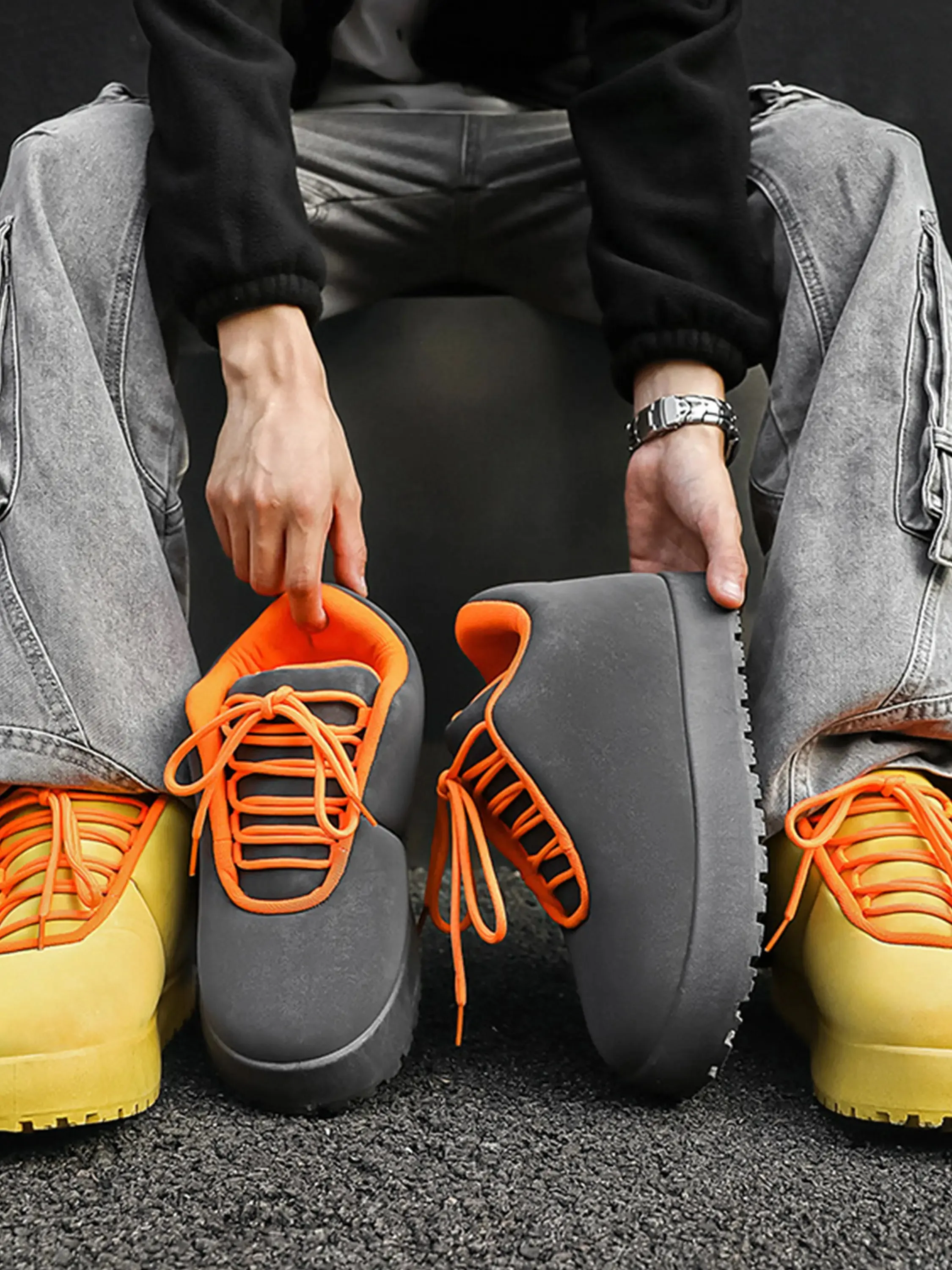 Solid Color Thick-soled Breadboard PU Shoes