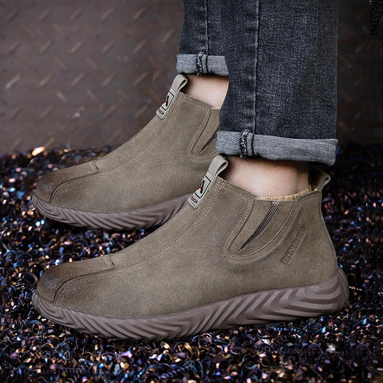 Steel Toe Shoes for Men Welding Mens Work Shoes Slip On Comfortable Safety Composite Toe Construction Boots