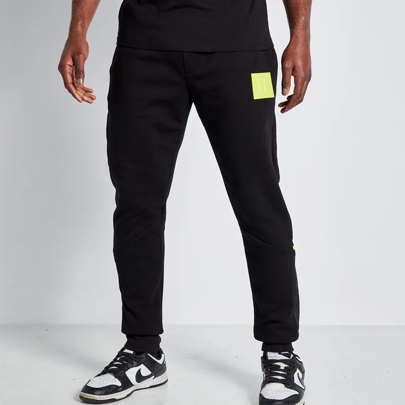 Taped Cut and Sew Perforated Logo Joggers - Black / Limeade