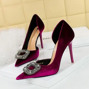 Thickened suede pointed-toe side cut-out heels