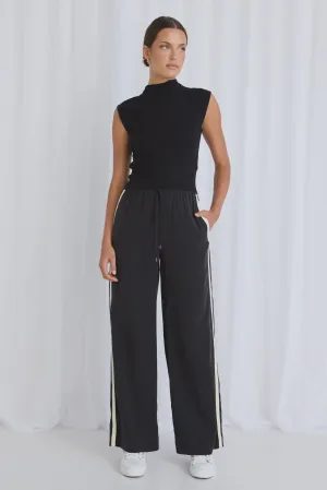 Townie Stripe Side Tape Wide Leg Pants - Black