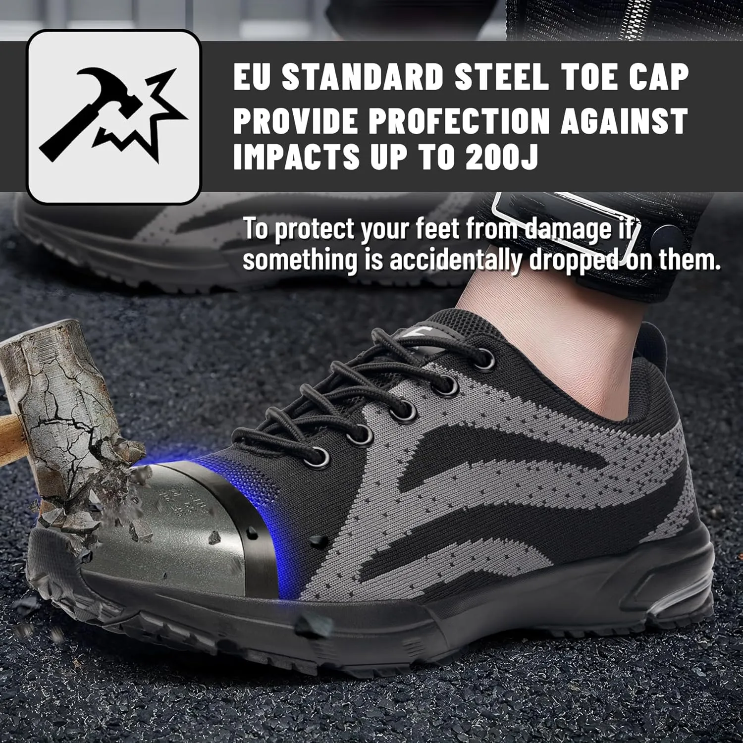 Unisex Adults Work Shoes - Black - All Seasons - Industrial & Construction - Lace-Up - Mesh - Moderate Cushioning - Hiking - Adults (Men & Women) Outdoor Enthusiasts & Athletes