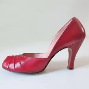 Vintage Red 50's Peep Toe Heels Shoes 8