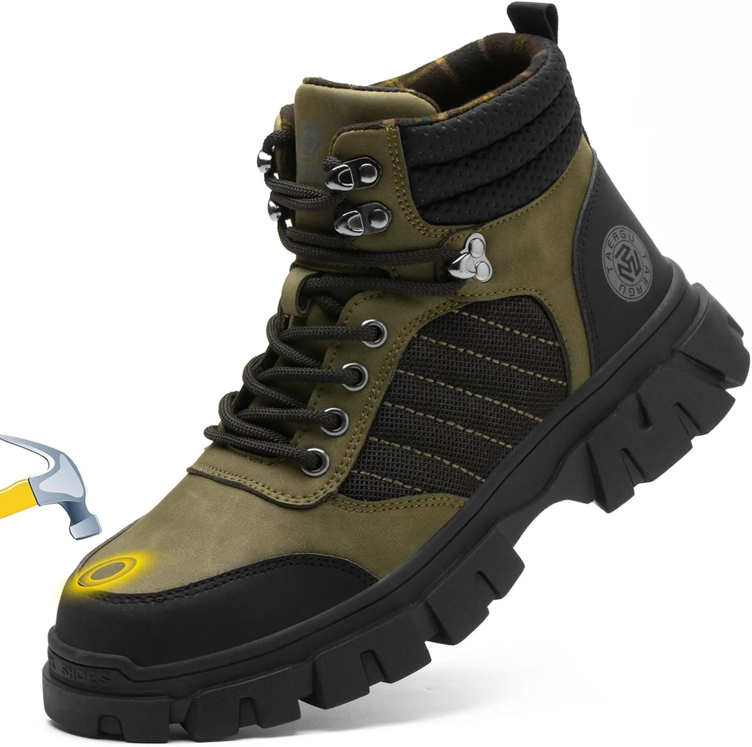 Waterproof Steel Toe Boots For Men-6 Inch Comfortable Mens Safety Work Boots Indestructible Steel Toe Shoes Lightweight Non Slip Puncture Resistant Industrial Construction Boot