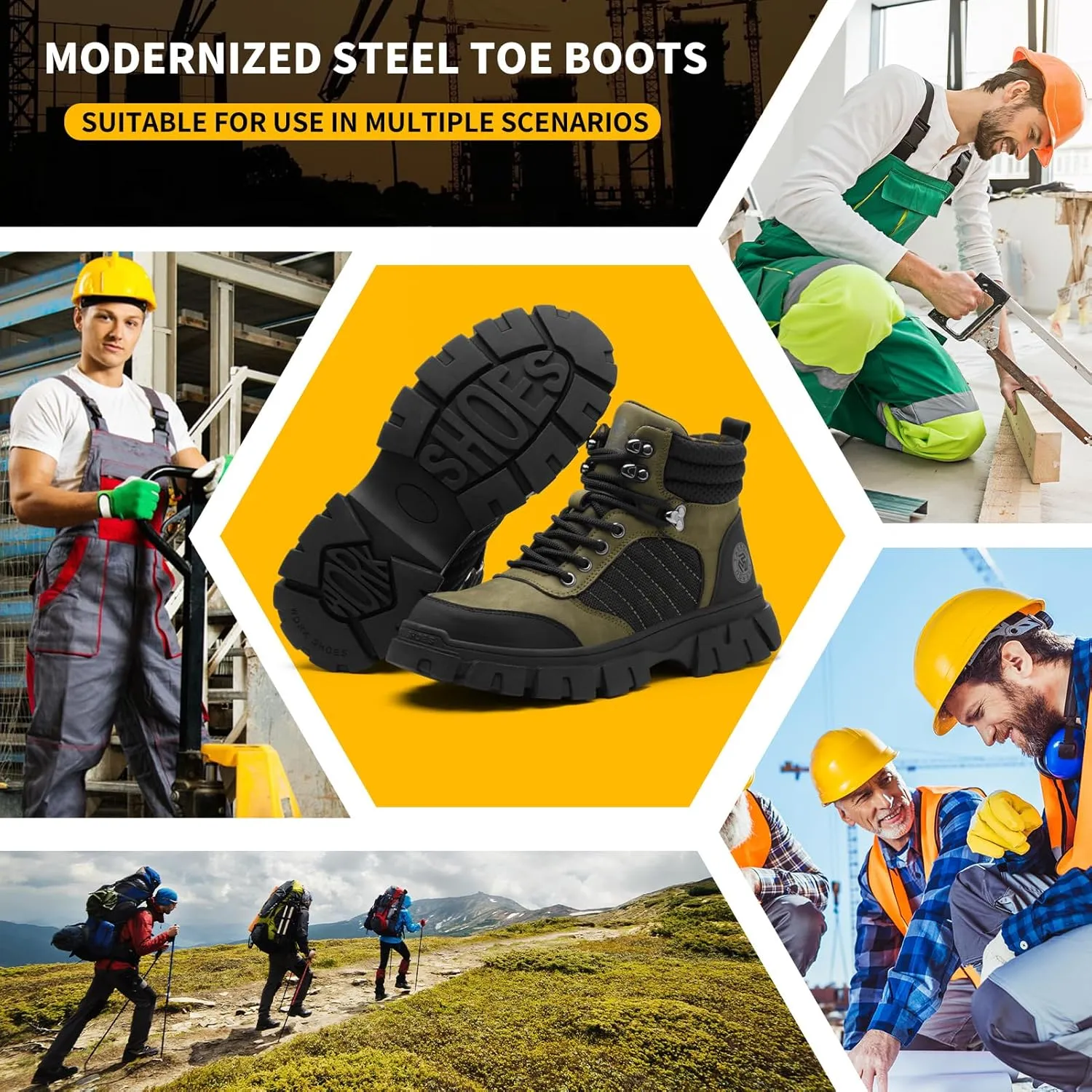 Waterproof Steel Toe Boots For Men-6 Inch Comfortable Mens Safety Work Boots Indestructible Steel Toe Shoes Lightweight Non Slip Puncture Resistant Industrial Construction Boot