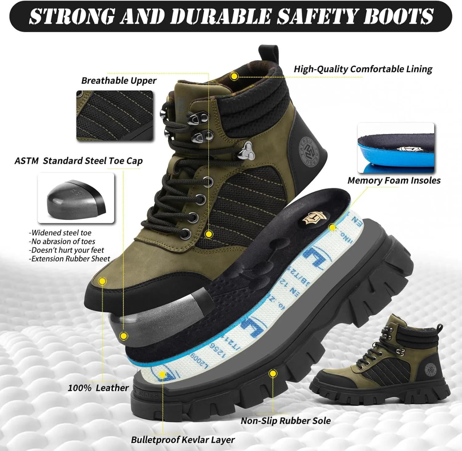 Waterproof Steel Toe Boots For Men-6 Inch Comfortable Mens Safety Work Boots Indestructible Steel Toe Shoes Lightweight Non Slip Puncture Resistant Industrial Construction Boot