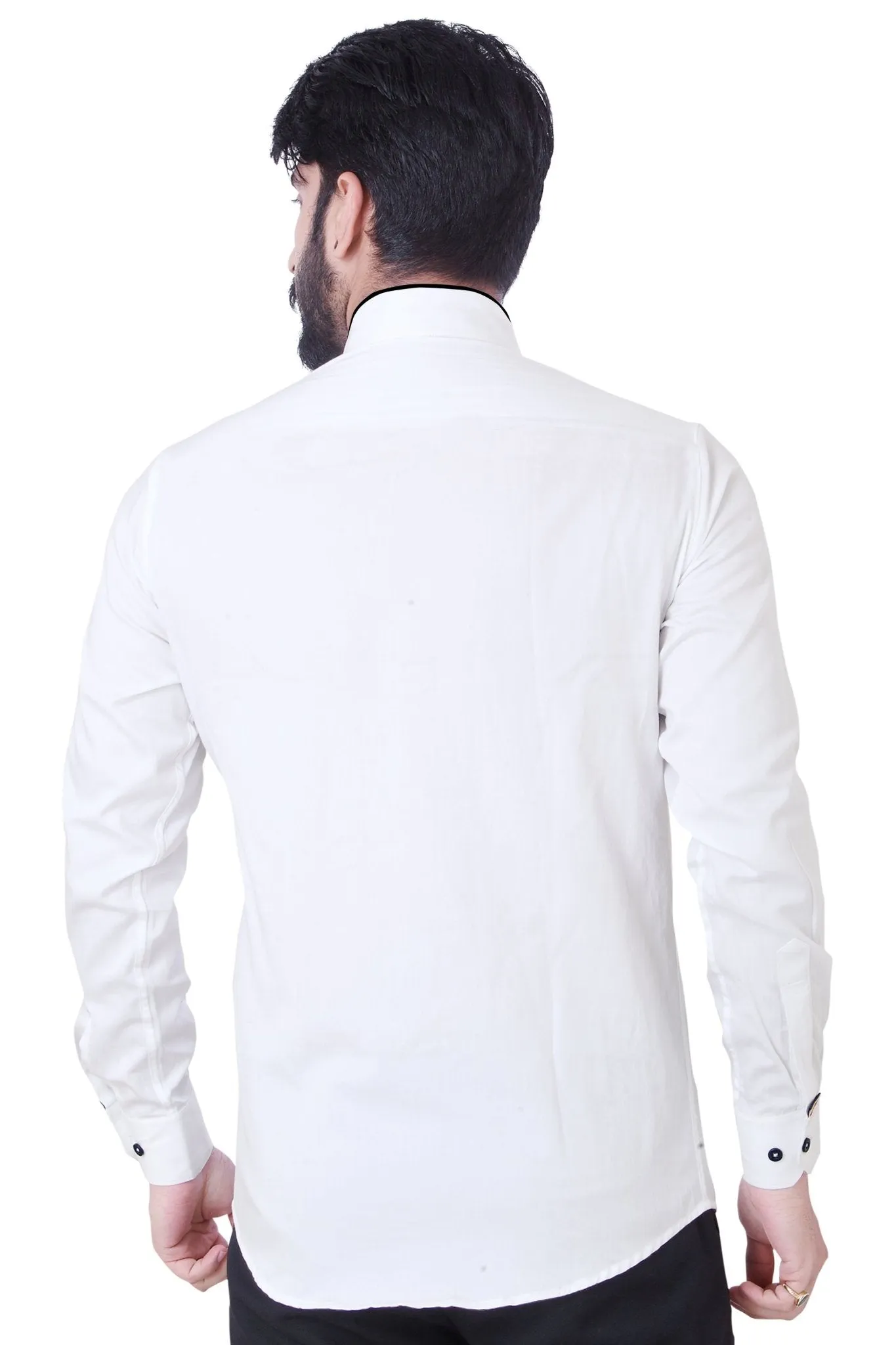 White Cotton With Black Details Cotton Shirt