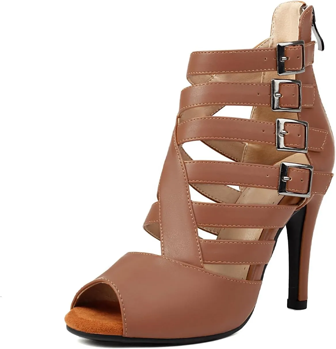Women's Dance Heels Peep Toe Ballroom Salsa Dance Shoes Performance Ankle Dance Boots