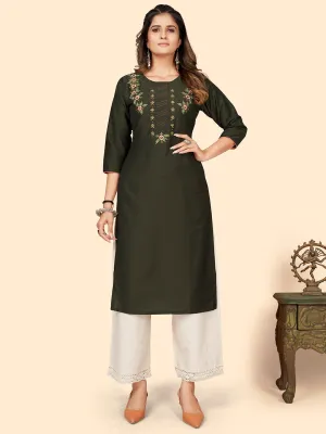 Women'S Hand Work Straight Chinon Sea Green Stitched Kurta