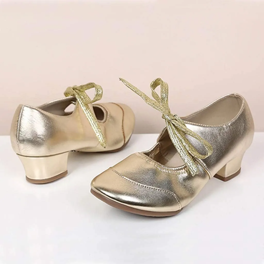Womens Latin Ballroom Dance Low Heels Prom Wedding Dress Pumps Bow Wedges Shoes Closed Toe Comfortable Pumps