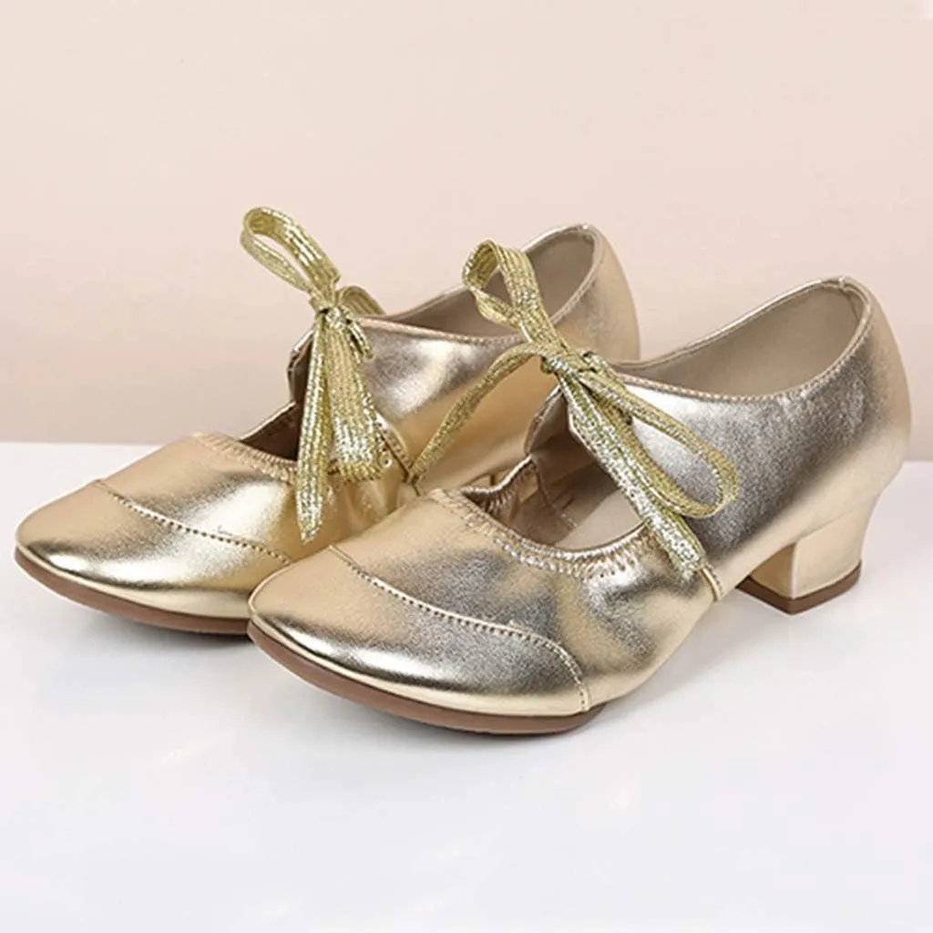 Womens Latin Ballroom Dance Low Heels Prom Wedding Dress Pumps Bow Wedges Shoes Closed Toe Comfortable Pumps