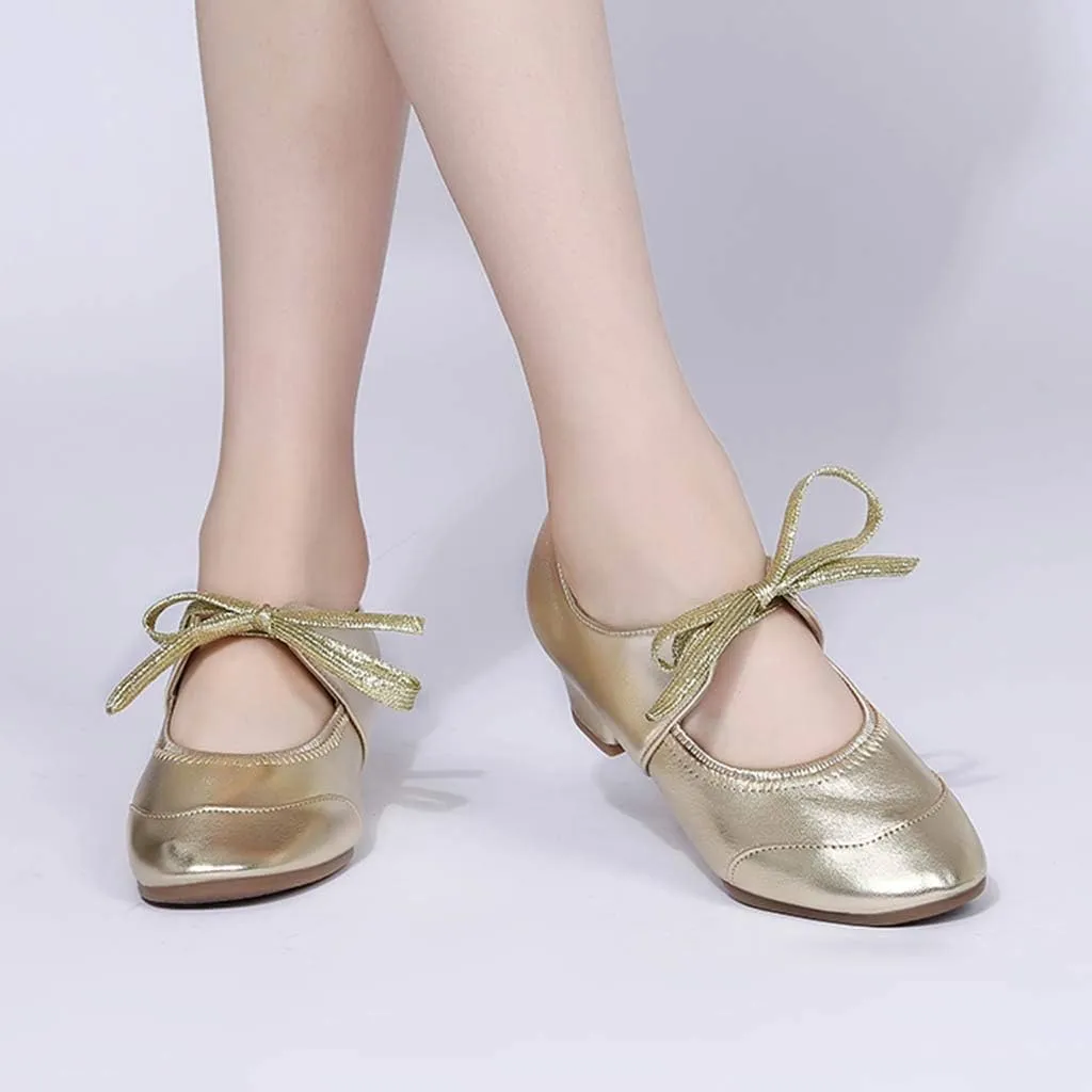Womens Latin Ballroom Dance Low Heels Prom Wedding Dress Pumps Bow Wedges Shoes Closed Toe Comfortable Pumps