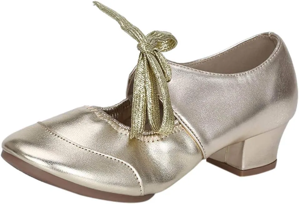 Womens Latin Ballroom Dance Low Heels Prom Wedding Dress Pumps Bow Wedges Shoes Closed Toe Comfortable Pumps