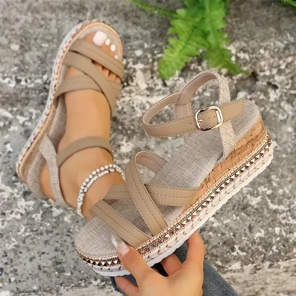 Women's Platform Fish Mouth Buckle Strap Wedge Sandals 81921085C