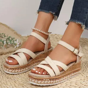 Women's Platform Fish Mouth Buckle Strap Wedge Sandals 81921085C