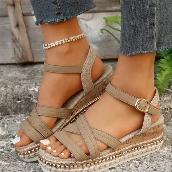 Women's Platform Fish Mouth Buckle Strap Wedge Sandals 81921085C