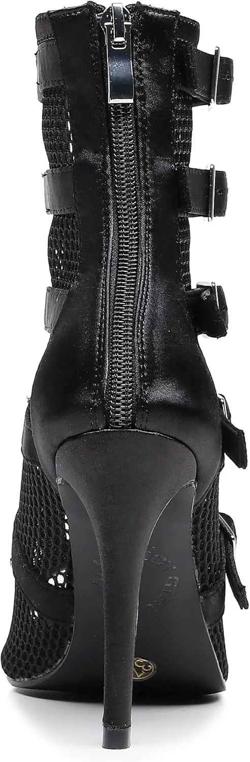 Women's Sexy Stilettos High Heel 3.5" Dance Heels Fashion Mesh Dancing Boots Sexy Lace Up Ankle Peep Toe Dance Booties