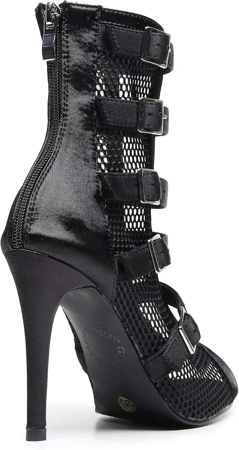 Women's Sexy Stilettos High Heel 3.5" Dance Heels Fashion Mesh Dancing Boots Sexy Lace Up Ankle Peep Toe Dance Booties