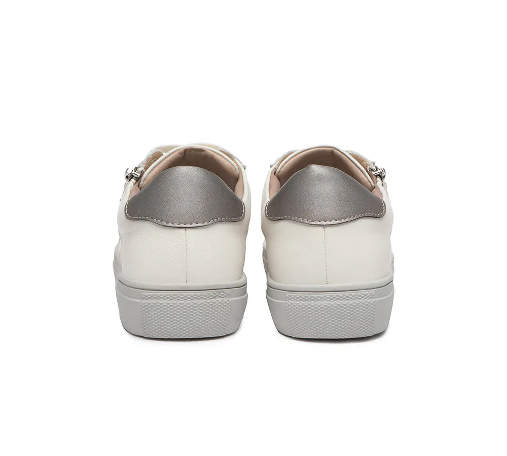 Zip Decor Low-Top Leather White Sneakers Women Chloe